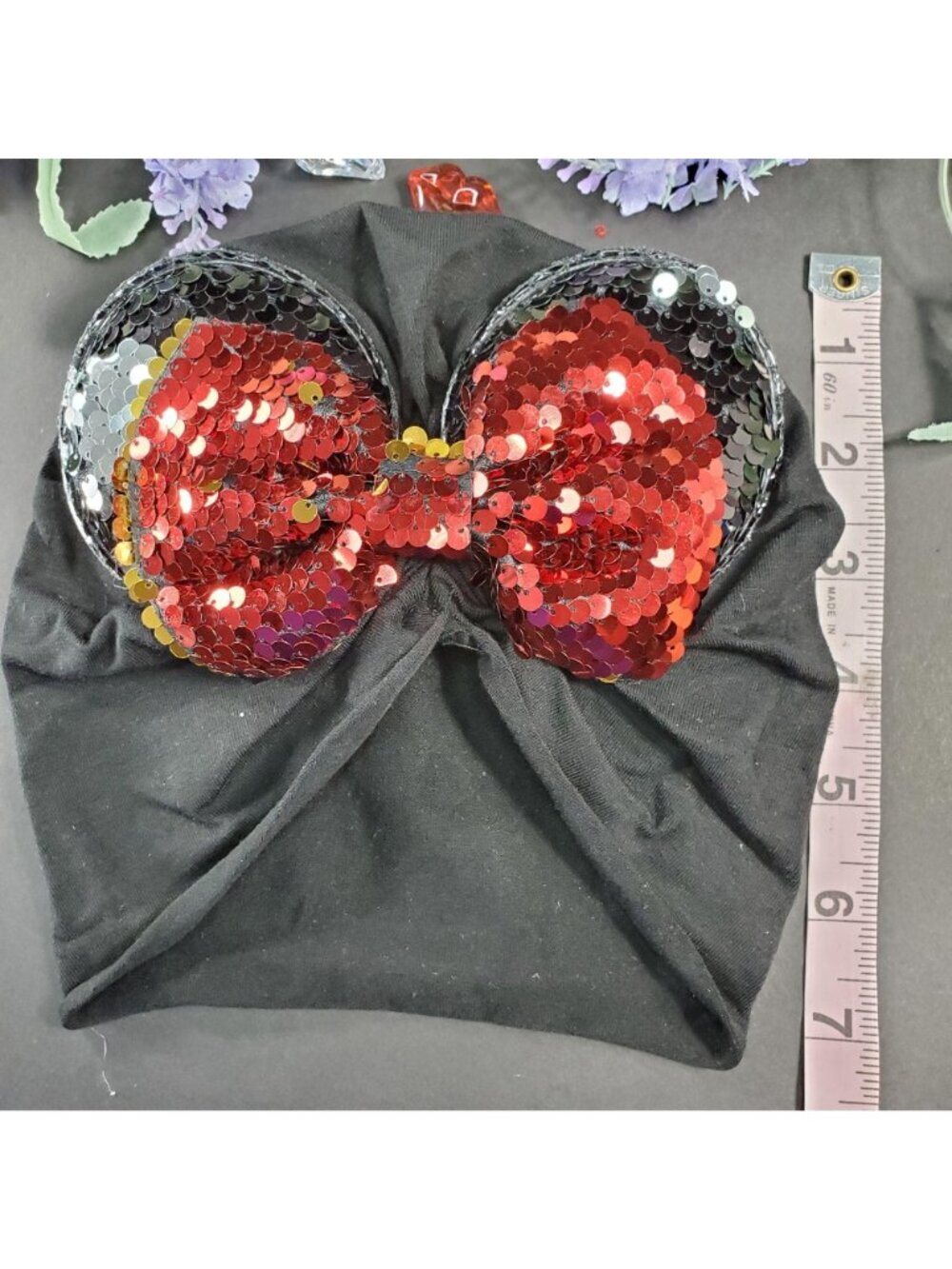 Minnie Mouse Turban Infant Ears Red Sequin Hair Bows Headband Hair Care Baby - Picture 6 of 10